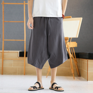 A4013中国风大码2021 汉服古风 纯色哈伦裤 七分裤p50图片