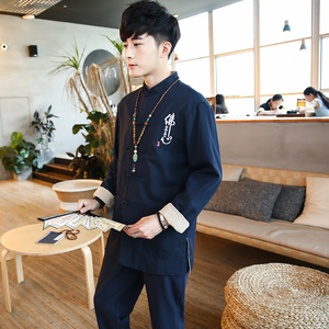 F02中国风男2021秋冬 刺绣佛  盘扣 汉服套装男P105图片