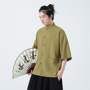 竖条纯色 夏季2026 宽松短袖衬衫/衬衣A629*p65图片