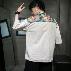 夏2026新中式  拼花 棉麻 风 汉服短袖衬衫/衬衣A866-p65图片