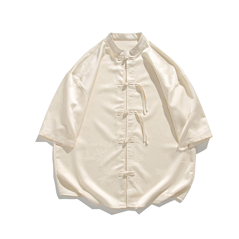 平铺实物冰丝竹子新中式风2024短袖汉服衬衣A890-p65,男装T恤,钱塘7008(原4008)
