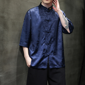 冰丝风 祥云刺绣 飞鸟提花 夏2025 新中式短袖衬衫A635*p65图片