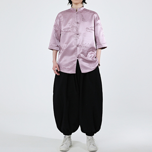 扇子提花 夏季新品2025 风 汉服短袖衬衫/衬衣A679-p65图片