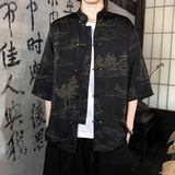 夏季新品2026风汉服短袖衬衫/衬衣A675-p65，男装T恤，钱塘7008(原4008)