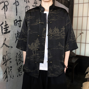 夏季新品2026 风 汉服短袖衬衫/衬衣A675-p65，男装T恤，钱塘7008(原4008)