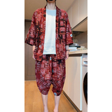 特价风夏2026沙滩休闲棉麻印花开衫套装A3004-p70，男装休闲套装，钱塘7008(原4008)