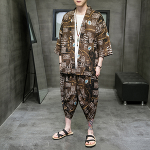A3004*大码夏季中国风 沙滩 棉麻印花 开衫套装 汉服套装p80图片