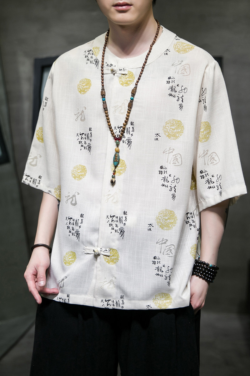 风夏2026仿麻水洗抗皱唐装汉服短袖衬衫/衬衣A868-p55,男装T恤,钱塘7008(原4008)