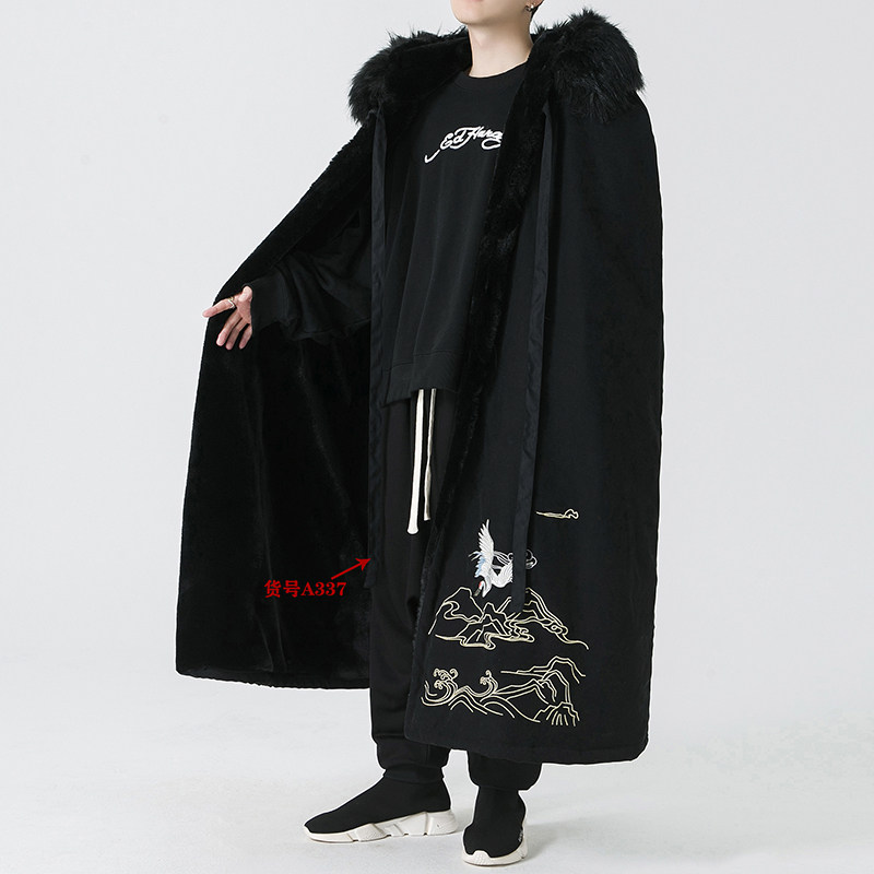 冬装汉服披风斗篷仙鹤刺绣保暖加绒毛领长款外套A330-P150,男装棉衣,钱塘7008(原4008)