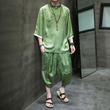 风夏季2026冰丝盘扣树叶提花顺滑短袖套装特价-A9003-p70，男装T恤，钱塘7008(原4008)