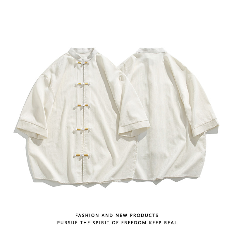 跑量竹节仿麻百搭单色夏2025风汉服短袖衬衫/衬衣A810-p45,男装衬衫,钱塘7008(原4008)