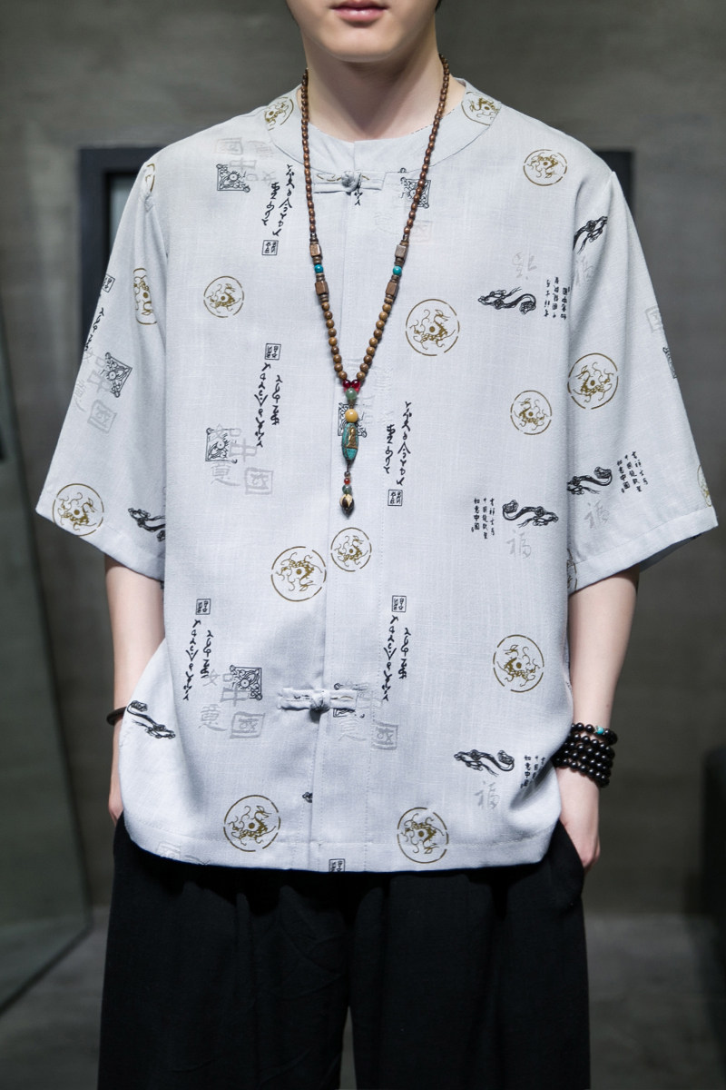 风夏2026仿麻水洗抗皱唐装汉服短袖衬衫/衬衣A868-p55,男装T恤,钱塘7008(原4008)