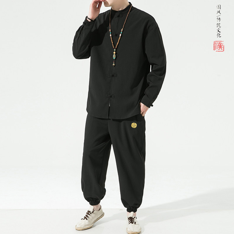 A7111*2026春风仿麻可分开套装上衣P45裤子P40,男装休闲套装,钱塘7008(原4008)