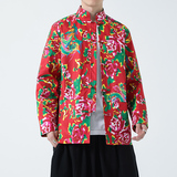 2026春新中式东北大花网红款唐装汉服夹克外套A657-P90，男装夹克，钱塘7008(原4008)