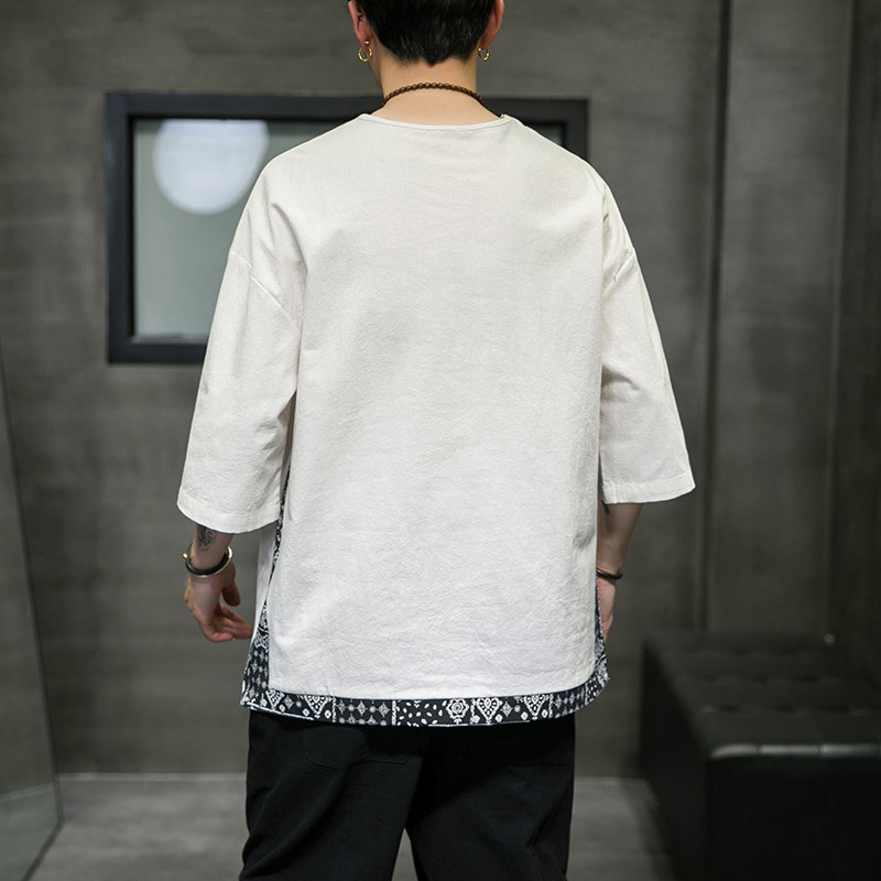 A3013中国风2021夏爆款人心齐印花圆领假两件短袖T恤p50,男装T恤,钱塘7008(原4008)