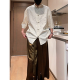 烫金褶皱设计夏季新品2025风汉服短袖衬衫/衬衣A811-p65，男装T恤，钱塘7008(原4008)
