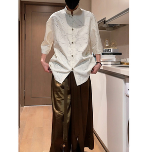 烫金褶皱设计 夏季新品2025 风 汉服短袖衬衫/衬衣A811-p65图片