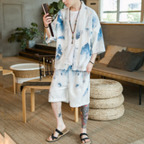 A3021*咖啡厅大码2021中国风沙滩休闲冰丝面料汉服套装p80，男装休闲套装，钱塘7008(原4008)