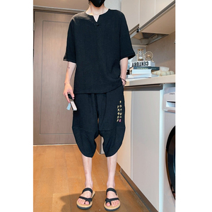 风夏季2026 冰丝树皮皱 T恤+七分裤哈伦裤套装特价A3002-P70图片