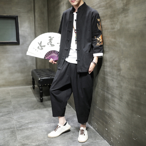 A1072大码男2021中国风 大龙刺绣款  开衫盘扣 汉服套装p110图片