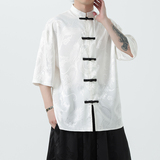 现货新款冰丝款提花龙夏2024团购新中式短袖衬衫/衬衣A669*p55，男装T恤，钱塘7008(原4008)