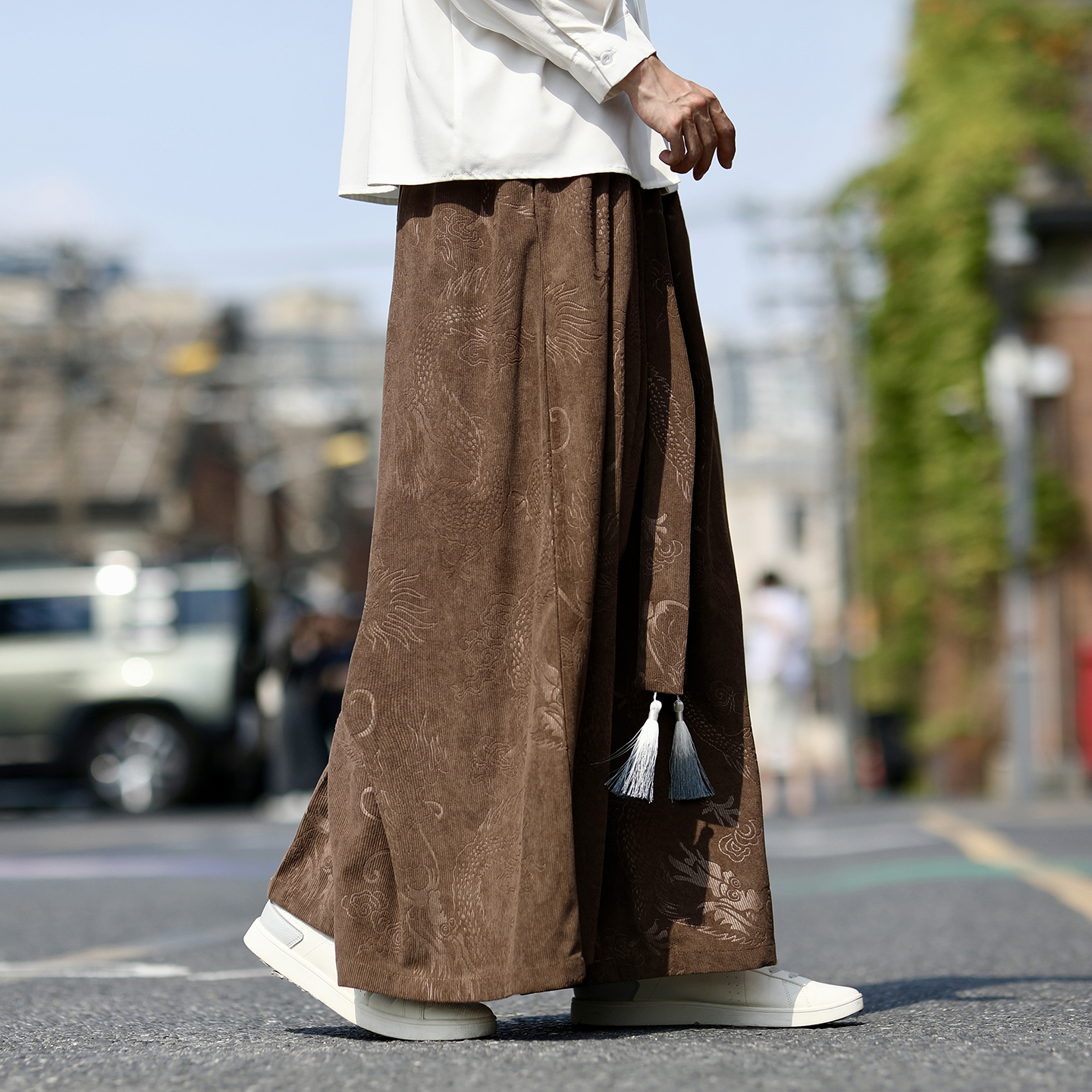 提花龙灯芯绒2025新中式宽松版阔腿裤长裤休闲裤A535-p75，男装休闲裤，钱塘7008(原4008)