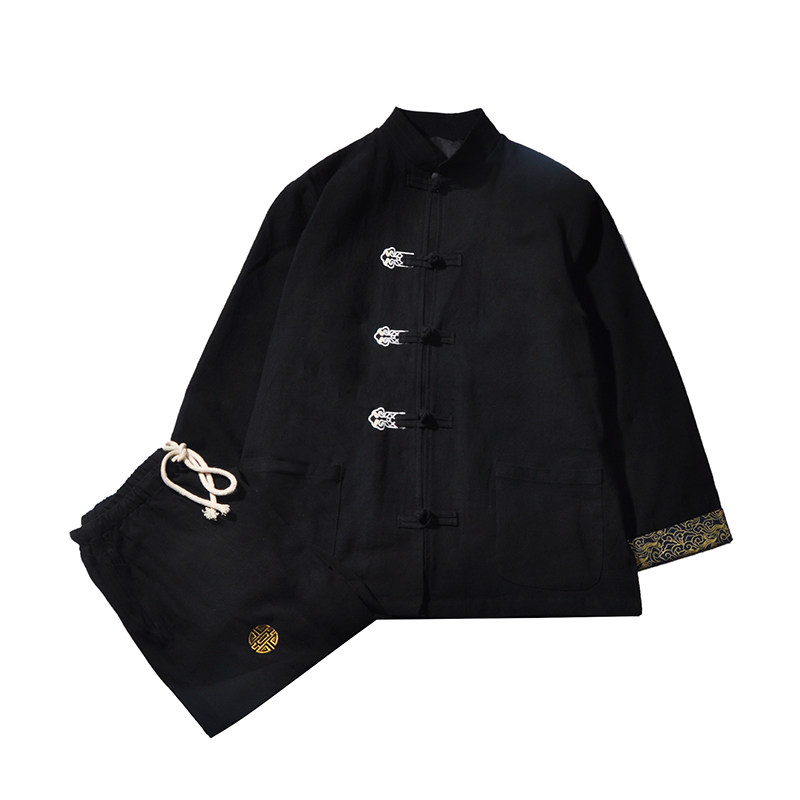 A1012秋冬中国风2020纽扣刺绣棉麻盘扣/唐装/汉服套装P125,男装民族服装,钱塘7008(原4008)