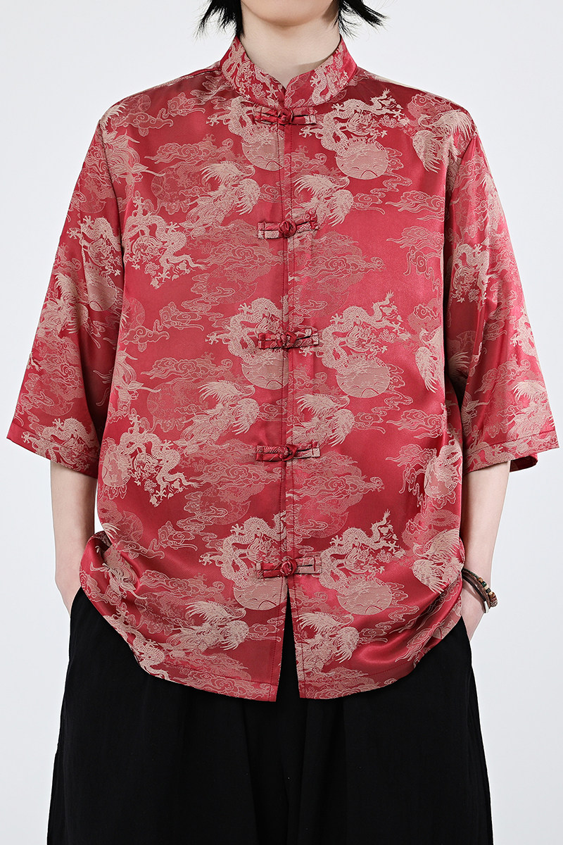 龙凤提花夏季新品2026风汉服短袖衬衫/衬衣A676-p65,男装T恤,钱塘7008(原4008)