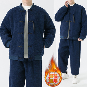 A338-P100特价2025 羊羔毛套装 唐装棉衣 加厚汉服棉袄外套套装图片