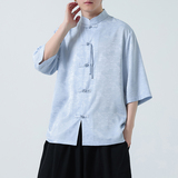 风冰丝面料夏季2026新中式短袖汉服/唐装衬衫A627*p65，男装T恤，钱塘7008(原4008)