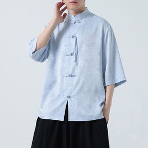 风 冰丝面料 夏季2026 新中式短袖汉服/唐装衬衫A627*p65图片