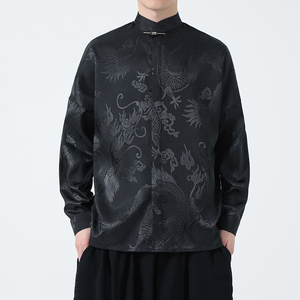 百搭2026春大龙年提花 黑白色 新中式 长袖汉服衬衫A620*P70图片