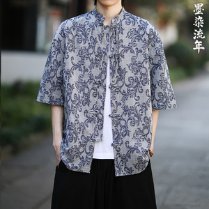 新品夏2025 提花3色 风 汉服短袖衬衫/衬衣A672-p65图片