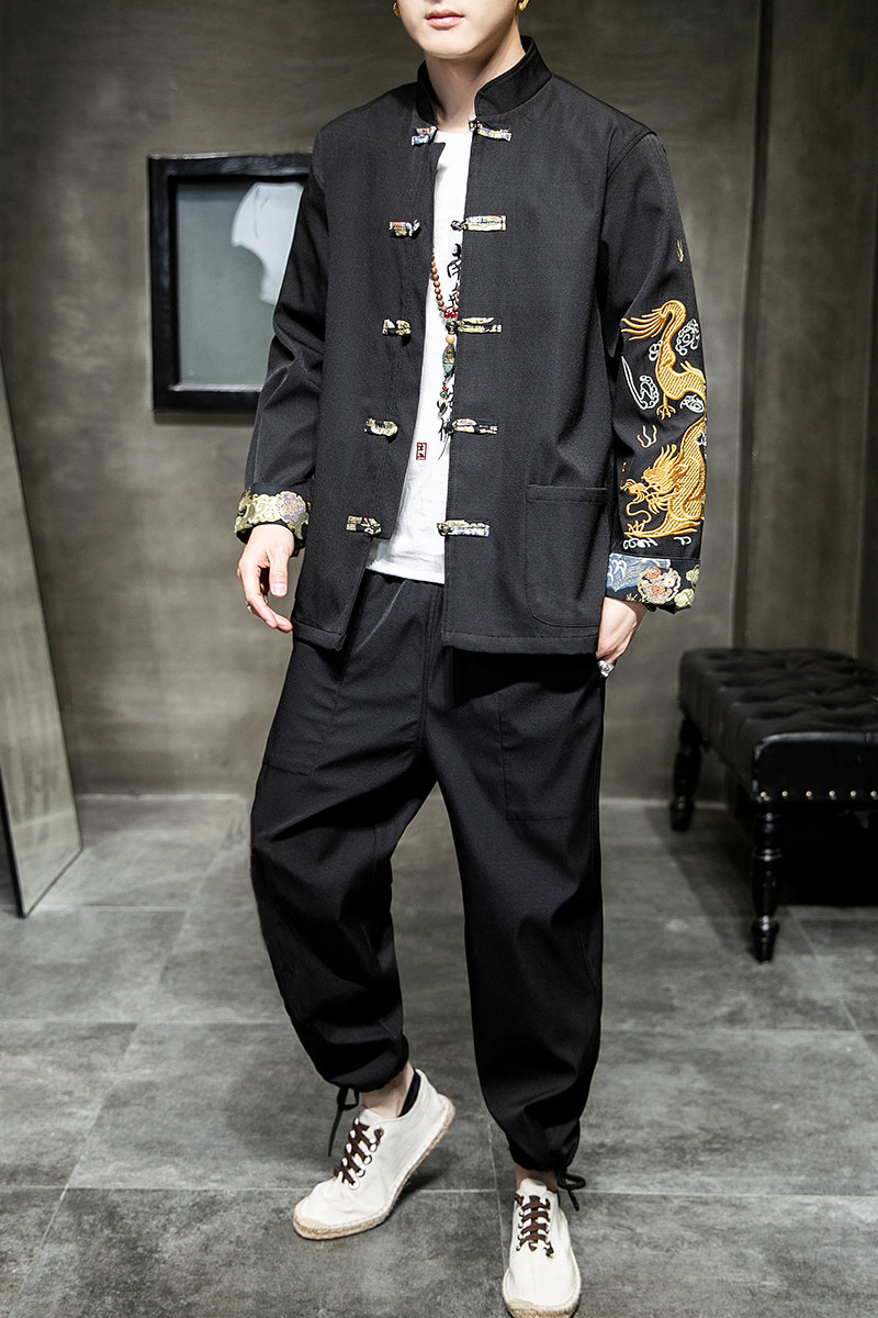 A1006大码秋冬风2021龙刺绣盘扣/汉服套装,男装民族服装,钱塘7008(原4008)