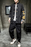 A1006大码秋冬风2021龙刺绣盘扣/汉服套装，男装民族服装，钱塘7008(原4008)