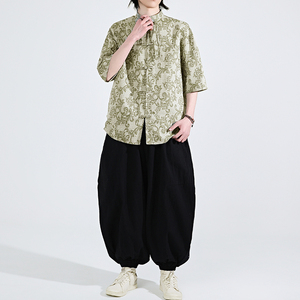 新品夏2026 提花3色 风 汉服短袖衬衫/衬衣A672-p65图片