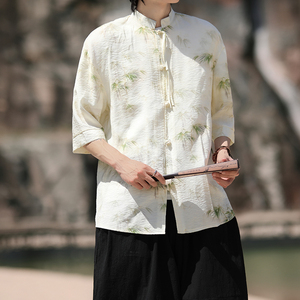 实物图  冰丝竹 风改良2025 短袖汉服衬衣A893-p65图片