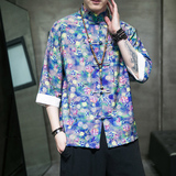 特价3色有货风2026夏小碎花冰丝盘扣短袖衬衣A880*p45，男装T恤，钱塘7008(原4008)