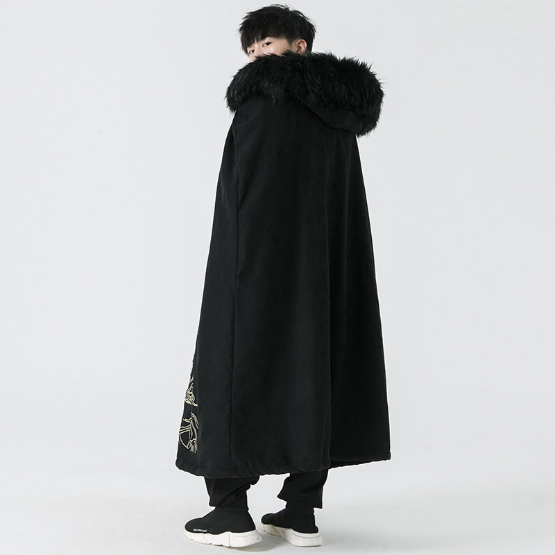 冬装汉服披风斗篷仙鹤刺绣保暖加绒毛领长款外套A330-P150,男装棉衣,钱塘7008(原4008)