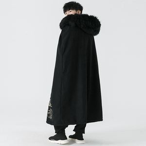 冬装汉服 披风斗篷  仙鹤刺绣 保暖 加绒毛领长款外套A330-P150图片