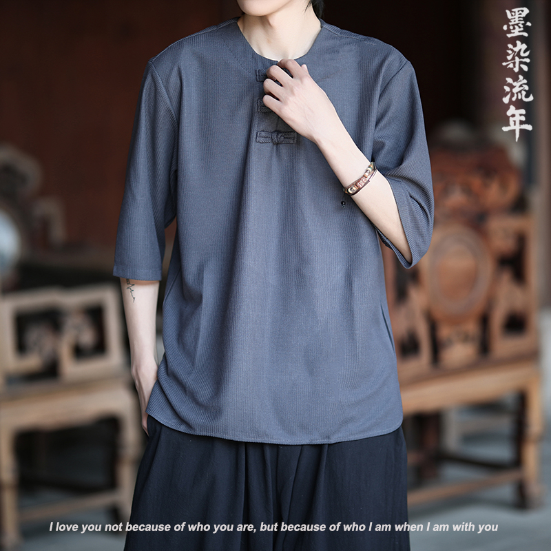 大码风夏2025盘扣汉服短袖男T恤A9006-p48，男装T恤，钱塘7008(原4008)