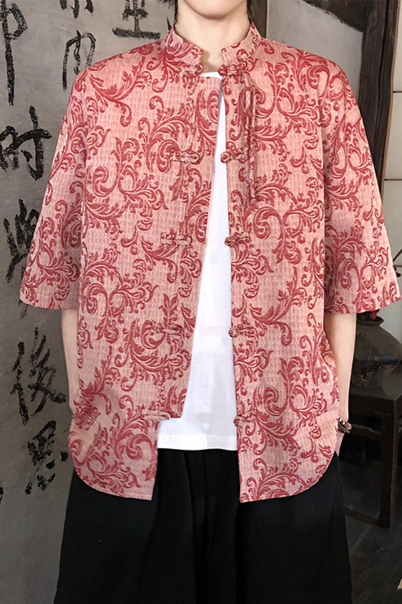 新品夏2026提花3色风汉服短袖衬衫/衬衣A672-p65,男装T恤,钱塘7008(原4008)