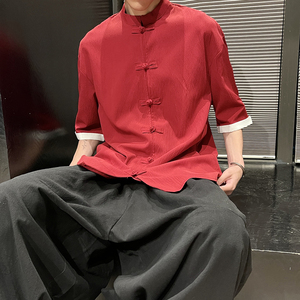 5色 夏季2025冰丝抗皱 盘扣 男短袖衬衫/衬衣A8001*p40图片