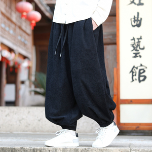 灯芯绒2色新款百搭秋冬2025宽松版哈伦灯笼裤子A3308-p68,深灰上衣和卡其色裤子搭配图片