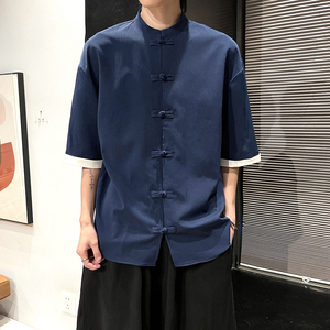 5色 夏季2025冰丝抗皱 盘扣 男短袖衬衫/衬衣A8001*p40图片