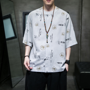 风夏2026 仿麻水洗抗皱 唐装汉服短袖衬衫/衬衣A868-p55图片