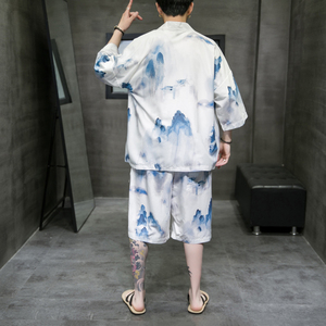 A3021*大码男中国风 沙滩休闲 冰丝面料 汉服套装p80图片
