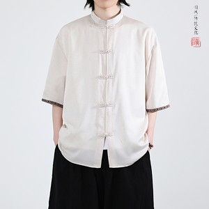 新品夏2026 防皱冰丝3色 风 汉服短袖衬衫/衬衣A670-p60图片