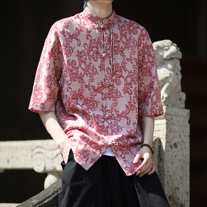 新品夏2025 提花3色 风 汉服短袖衬衫/衬衣A672-p65图片