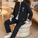 A706风大码2021秋冬立体口袋设计盘扣棉麻汉服套装，男装民族服装，钱塘7008(原4008)